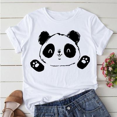 T Shirt Cute Women Panda Printing Harajuku Style Clothes Top Fashion Aesthetic T-Shirts Kawaii Simple Unisex Ladies Tees