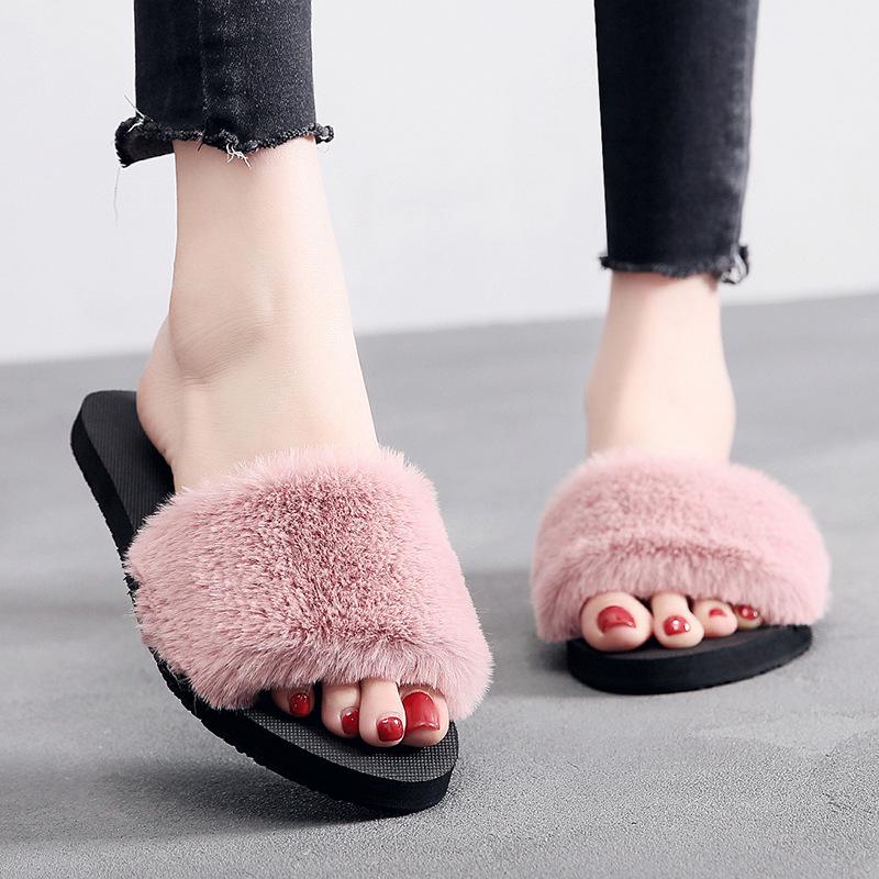 Indoor Outdoor, Women, Slip-on, Open Toe, Flat, Warm, Winter, Slipper Shoes