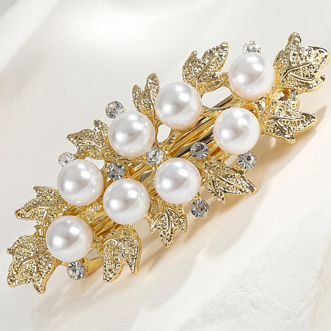 Elegant Retro Pearl Leaf Hairpin for Women белый
