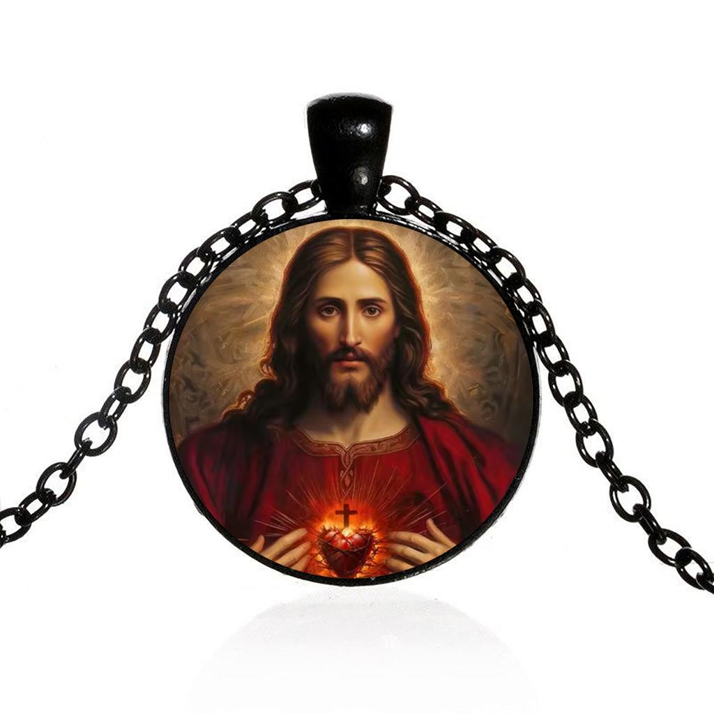 One Piece Jesus Sacred Heart Necklace Jesus Pendant Religious Jewelry Glass Pendant Suitable for Daily Wear Unisex