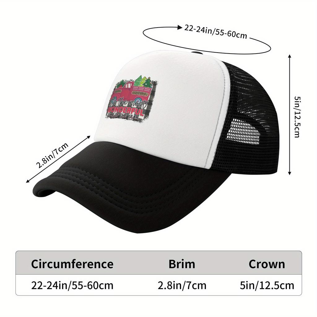 Wonderful Time of Year Christmas Trucker Hat Festive Red Truck Mesh Baseball Cap Breathable Adult Snapback