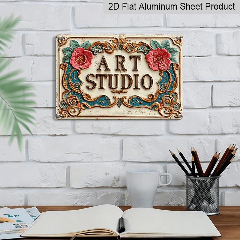 2D Flat 1pc Vintage Art Studio Aluminum Sign, 8X12 Inch Decorative Metal Plaque, Motivational Wall Art for Home, Garden, Bar, Cafe, Farm, Bathroom