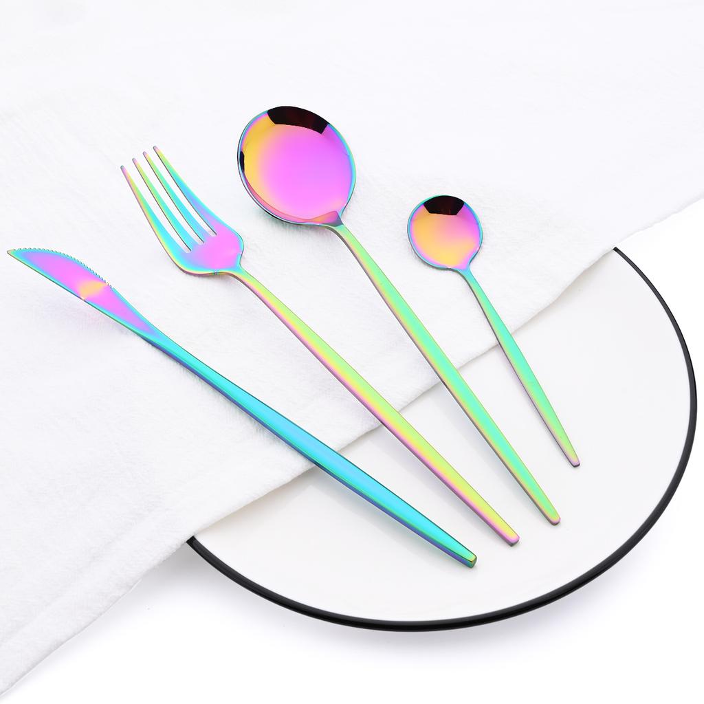 4 lidé Vysoce kvalitní sada nádobí z bílého zlata Nádobí z nerezové oceli Příbory Nůž Vidlička na kávu Lžíce Příbory Západní Kiechen stříbro