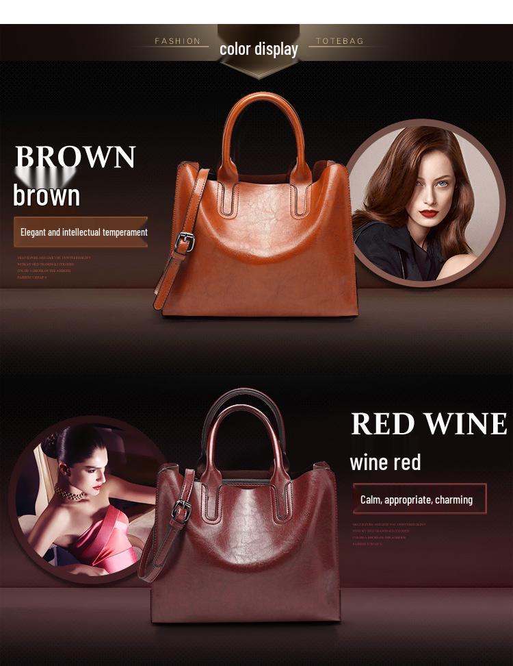 2024 New European & American Fashion Women's Oil Leather Handbag - Simple Versatile Shoulder & Crossbody Bag