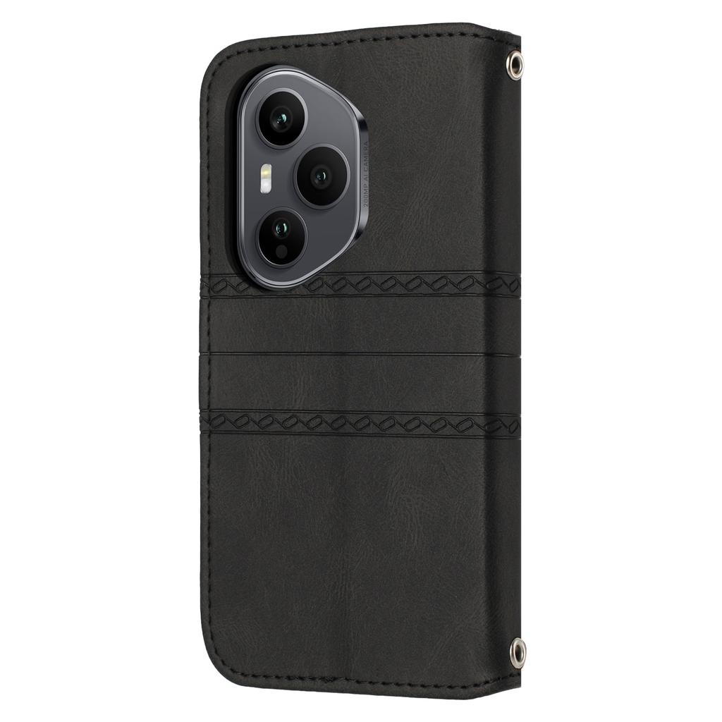 For Honor 400 Pro 5G (Global) Case Wallet Skin-Touch Leather Imprinted Phone Cover with Wrist Strap
