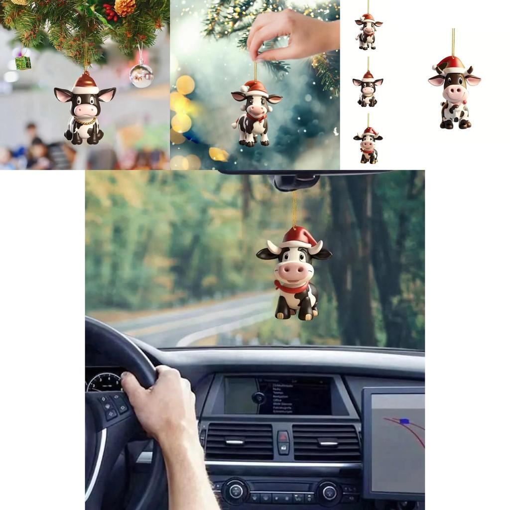 Colorful Cartoon Cow Acrylic Pendant For Festive Car Interior Decoration
