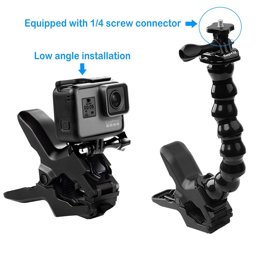 Suptig Jaws Gooseneck Flex Clamp Mount for GoPro Hero 12 Hero 11 Hero 10 9 8 7 6 5 4 Hero Session Hero 3 Hero DJI Insta Akaso Action Camera + 3, osmo,
