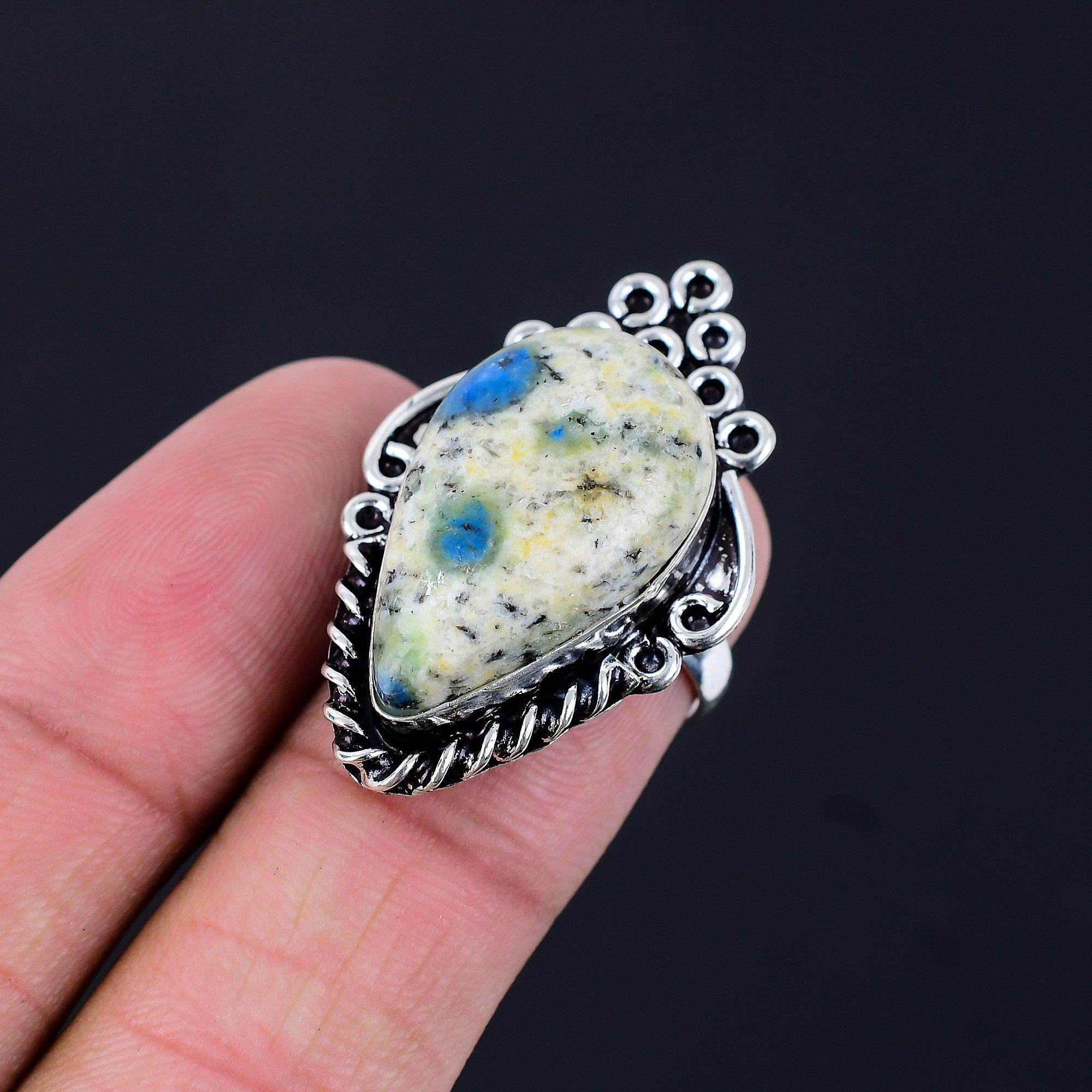 Pear K2 Jasper Gemstone 925 Sterling Silver Wife Statement Ring Jewelry Size 6.5 6.5