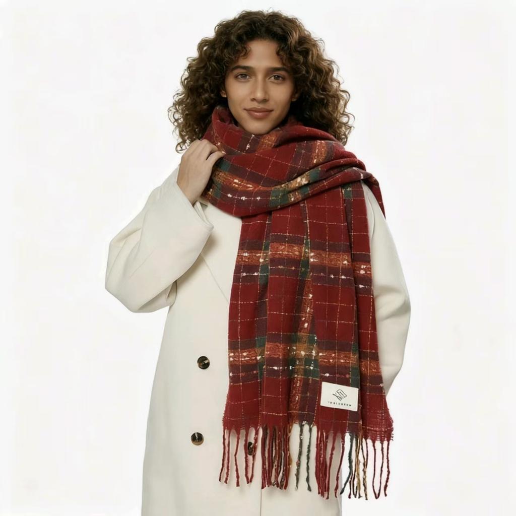 Christmas Plaid Women Winter Scarf Warm Thick Cashmere Shawl Outdoor Fashion Luxury Tassels Pashmina Lady Wrap Windproof Scarves