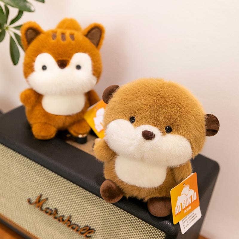 Mini table with doll fox table with puva doll Siamese cat plush toy office ornament doll