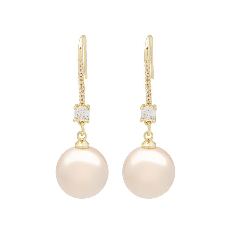 Exquisite Micro-Inlaid Zircon Large Pearl Earrings, Long French Simple Temperament Elegant Commuter Earrings