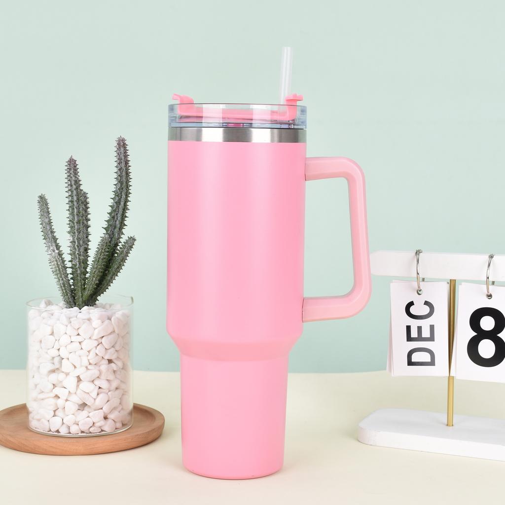 Large Capacity 40oz Car Cup Double Layer Vacuum with Straw Handle Cup Outdoor Portable Car Thermos Cup