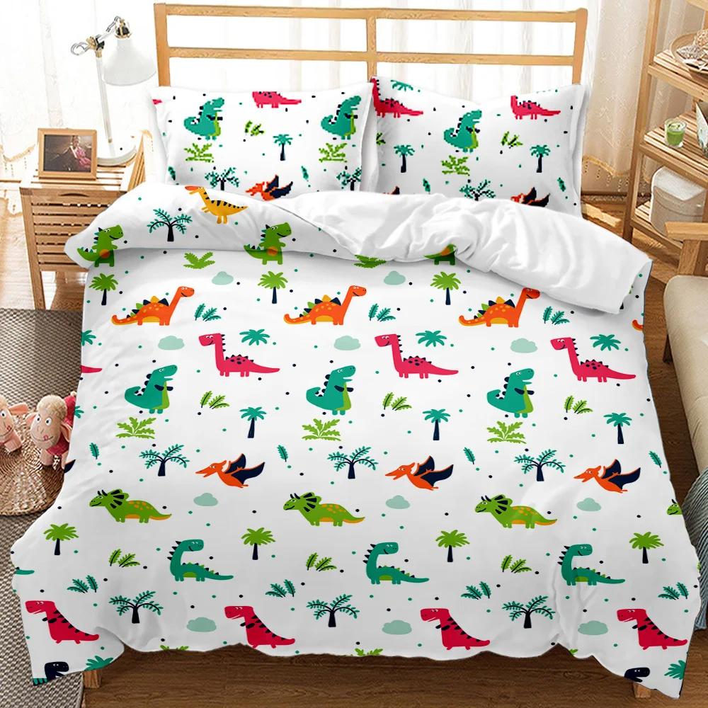Cartoon Dinosaur Duvet Cover Kawaii Dinosaurs Bedding Set Jungle Ancient Animals Comforter Cover For Girls Boys Full King Size