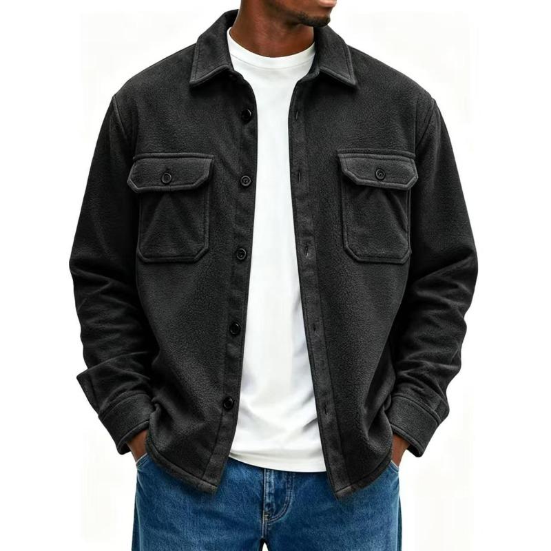 Men's Casual Jacket Turn Down Collar Double Pocket Relaxed Fit Vintage Autumn Outerwear
