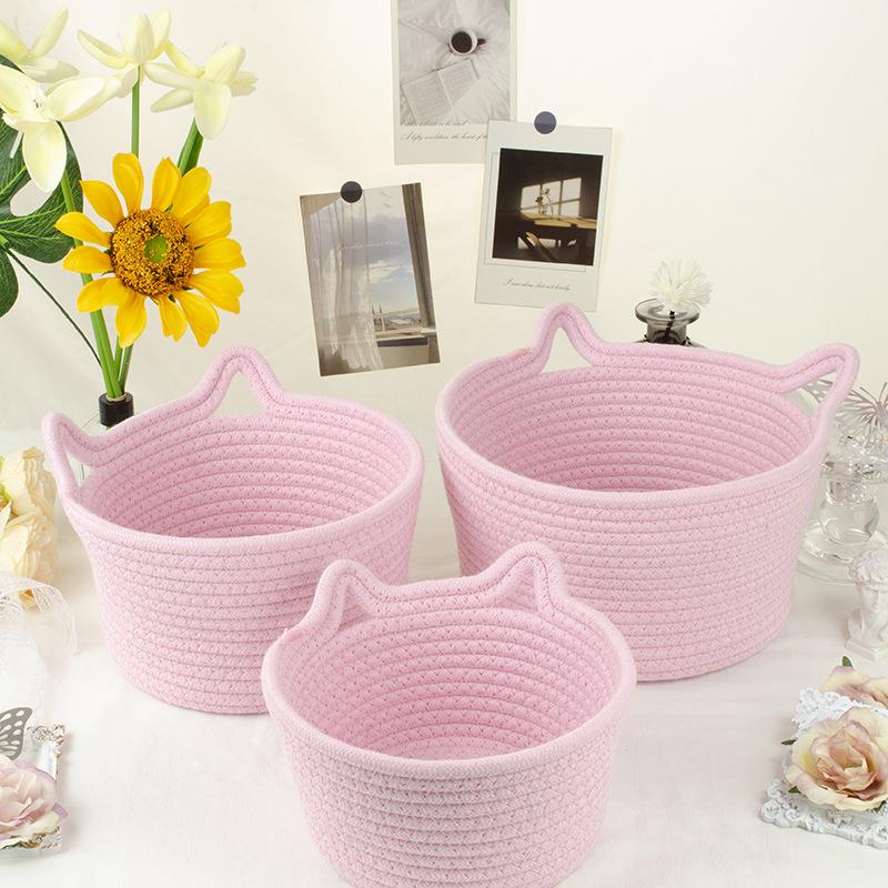 Cat Ears Desktop Storage Basket Handwoven Cartoon Storage Basket Living Room Key Cotton Rope Storage Basket Storage Basket