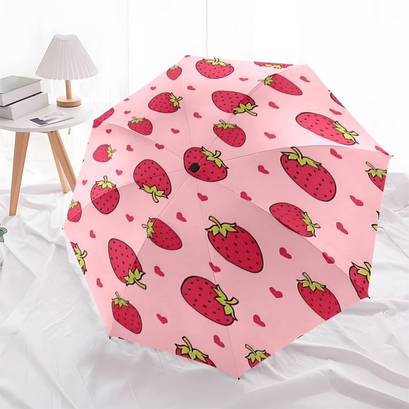 1pc Strawberry Pattern Automatic Open/Close Umbrella, Portable Folding Umbrella for Travel, Themed Events089