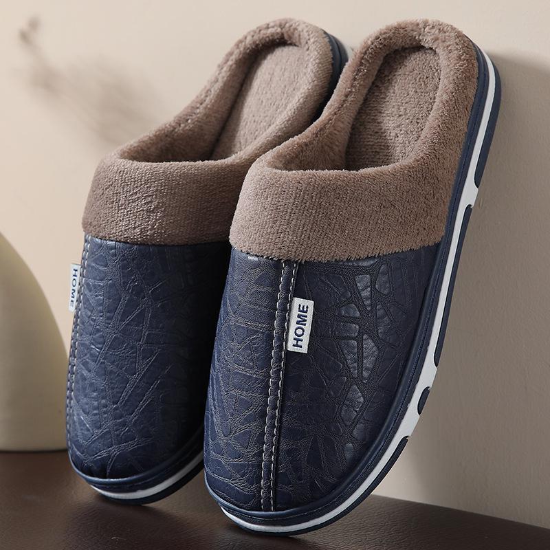 Women's Non-Slip PU Leather Indoor/Outdoor Slippers - Velvet-Lined Thick Sole for Autumn & Winter