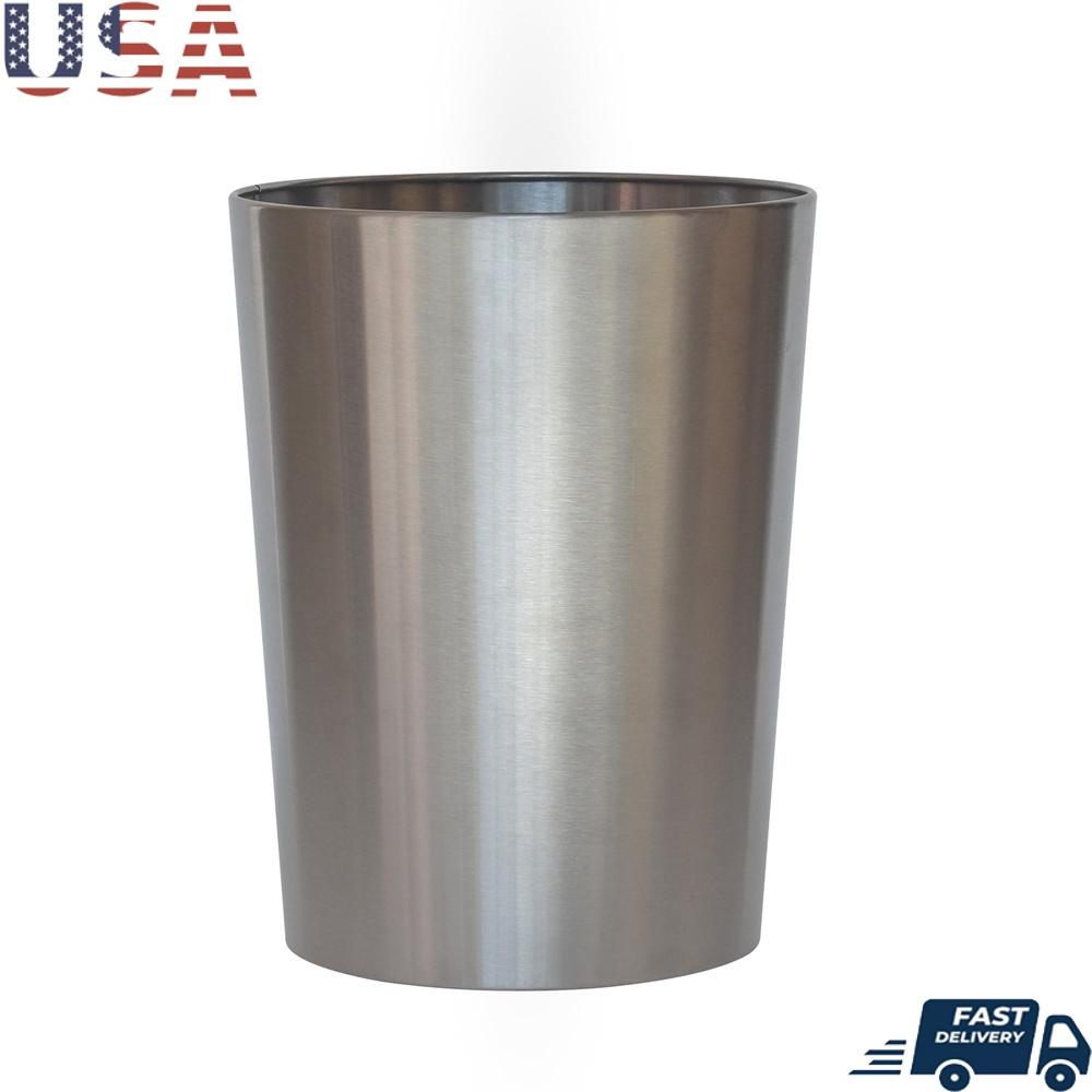 

Brushed Nickel Metal Wastebasket 2.2 Gal Durable Open Top Trash Can Decorative Silver Trash Bin Bathroom Indoor Use United States