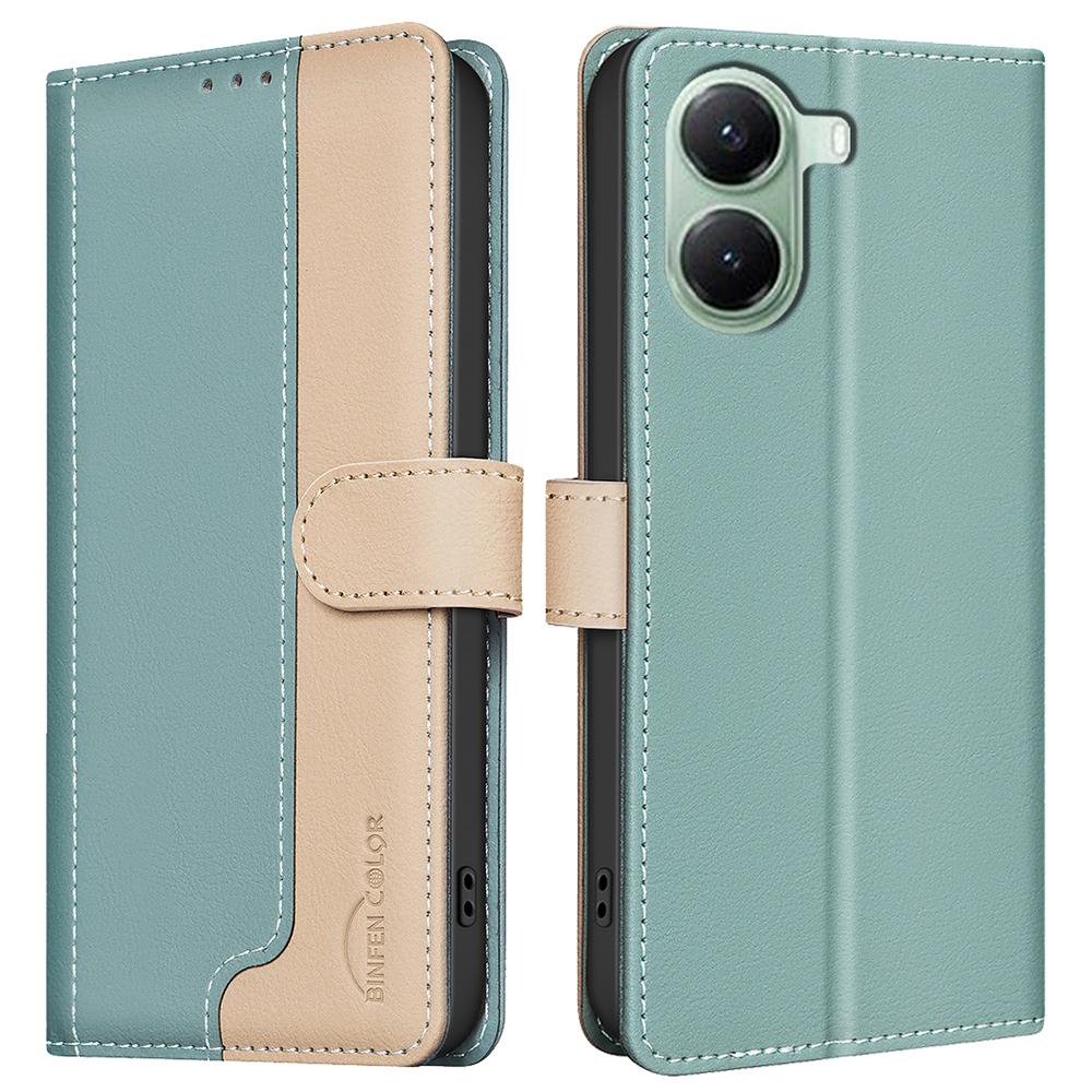 BINFEN COLOR BF33 Pouzdro na telefon pro Xiaomi Poco X7 Pro 5G/Redmi Turbo 4 5G Kožený kryt Splicingová barva Blokování RFID
