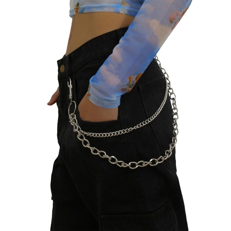 LIFKOME pants chain wallet iron silver key accessory hanging hip hop punk jeans 47.5cm