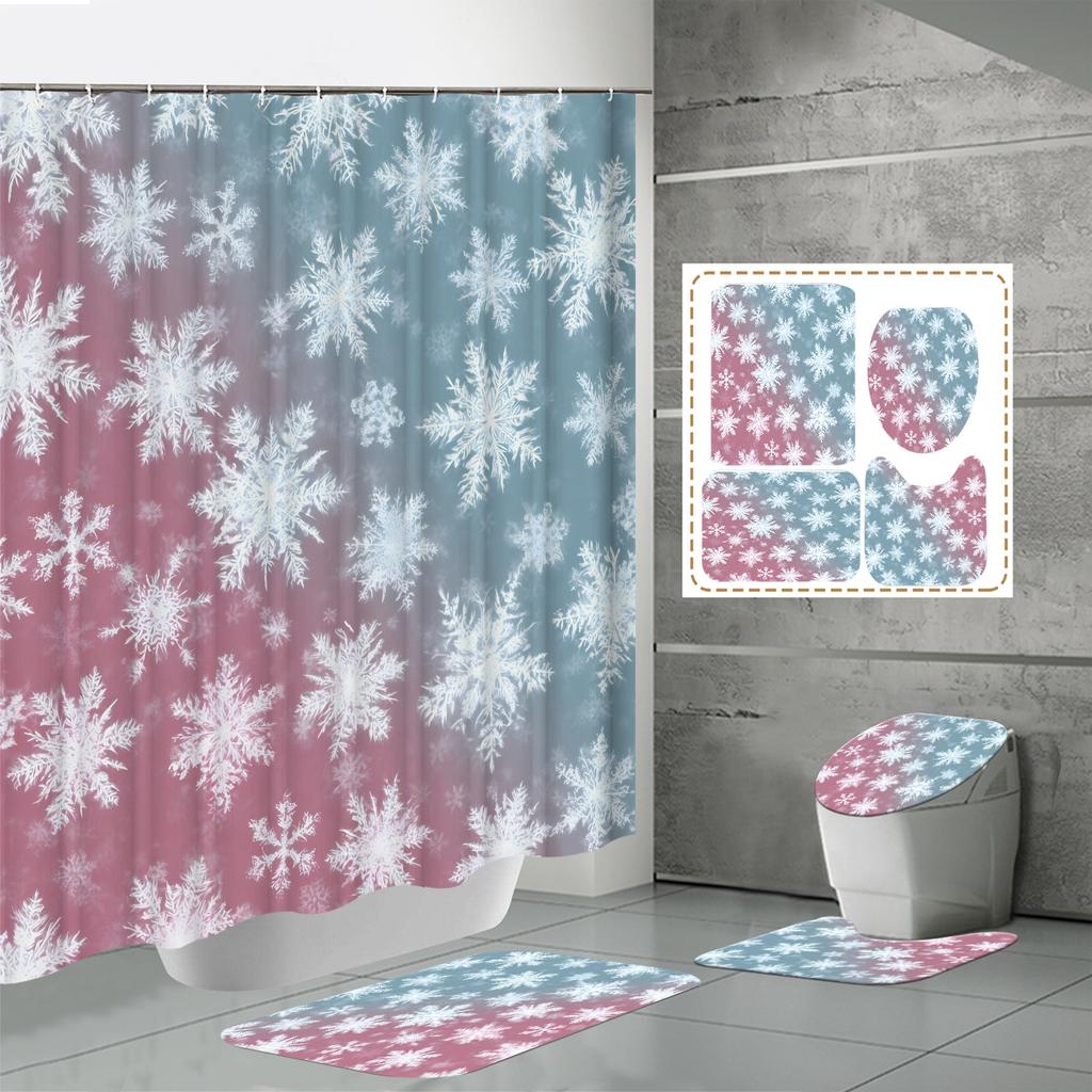4PCS  Shower Curtain Sets With Shower Curtain And Rugs Toilet Lid Rug U Shape Mat And Bath Mat Bathroom Set  With 12 Hooks