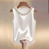 Elegantes Satinhemd Damen Sommer Perlendesign Seidenbluse Damen T-Shirts Lockere Weste Damen Tanktops Damen T-Shirt