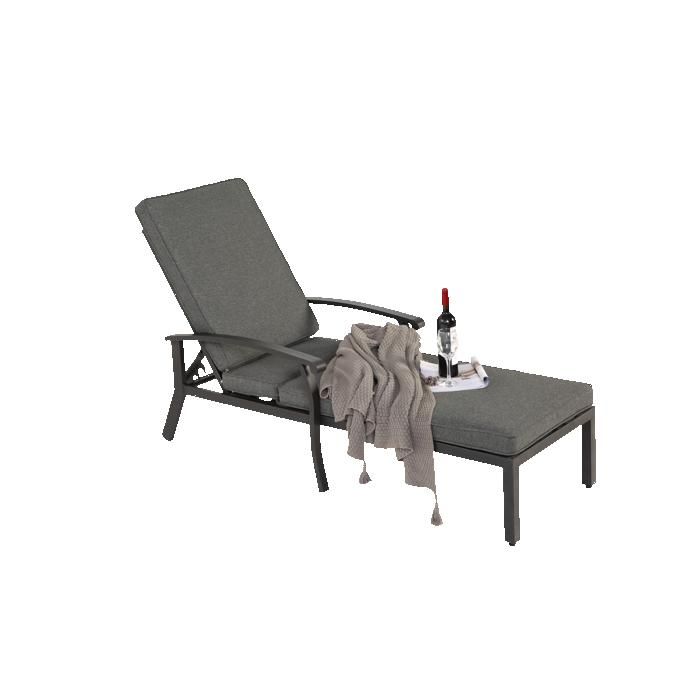 Chaise longue de jardin avec coussin en coton, chaise longue de piscine réglable en aluminium antirouille, grise (1 pièce)