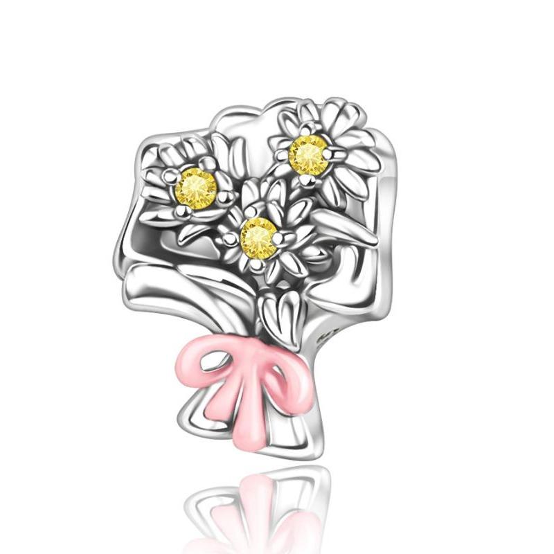 New Original Copper Colorful Flower Charms Roses Tulips Daisies Beads For Necklace Diy Bracelet Present Jewellery