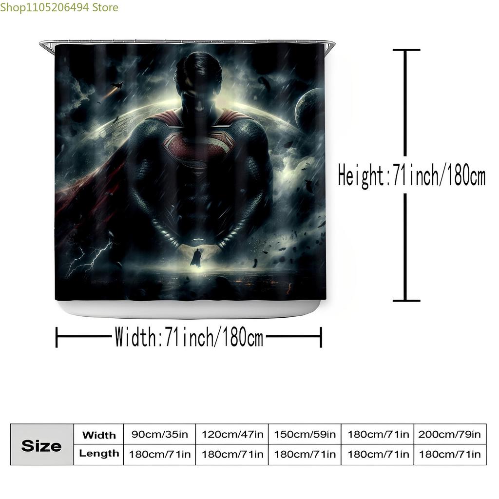 Superman Epic Storm Shower Curtain by Warner Bros., Valentine'S Day Themed Superhero Bathroom Decoration, Fabric Shower Curtai