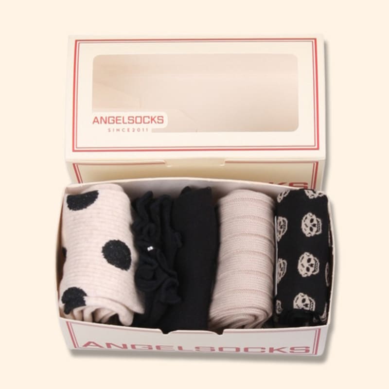 ANGEL SOCKS SET004 - Patterned Gray Toned-Down Daily Fashion Gift Ankle Socks Spring Gold Jewelry