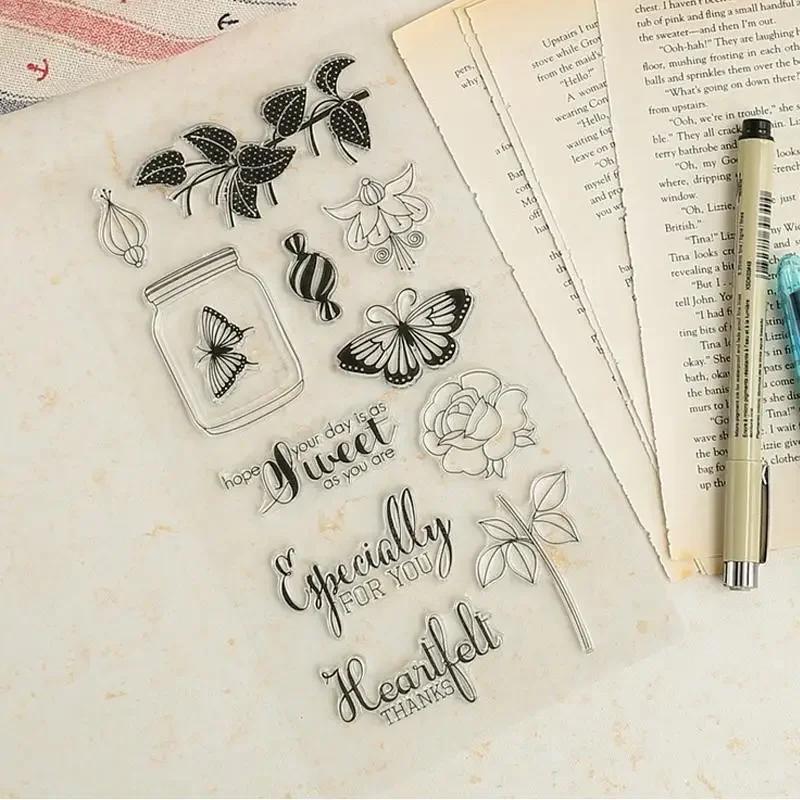 Butterfly Flower Transparent Silicone Clear Stamp for Scrapbooking Album DIY Craft Decoration. as the picture