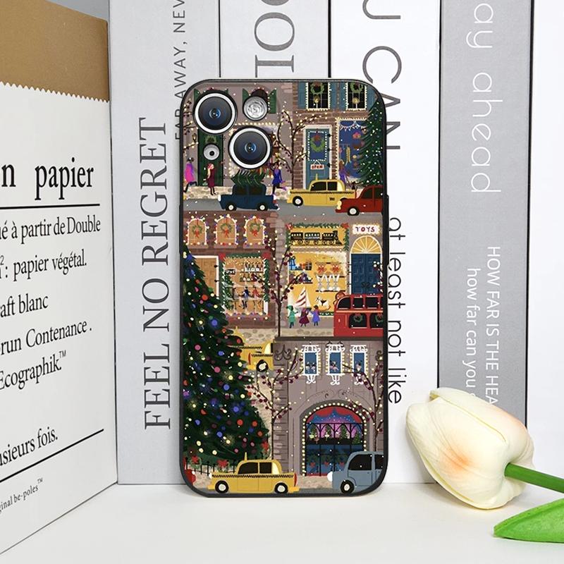Custodia per Telefono con Motivo Scenico Vetrina Negozio Strada Nevosa di Natale per IPhone 17 16 12 11 14 Plus 13 15 ProMax Mini X XS XR Copertura Morbida