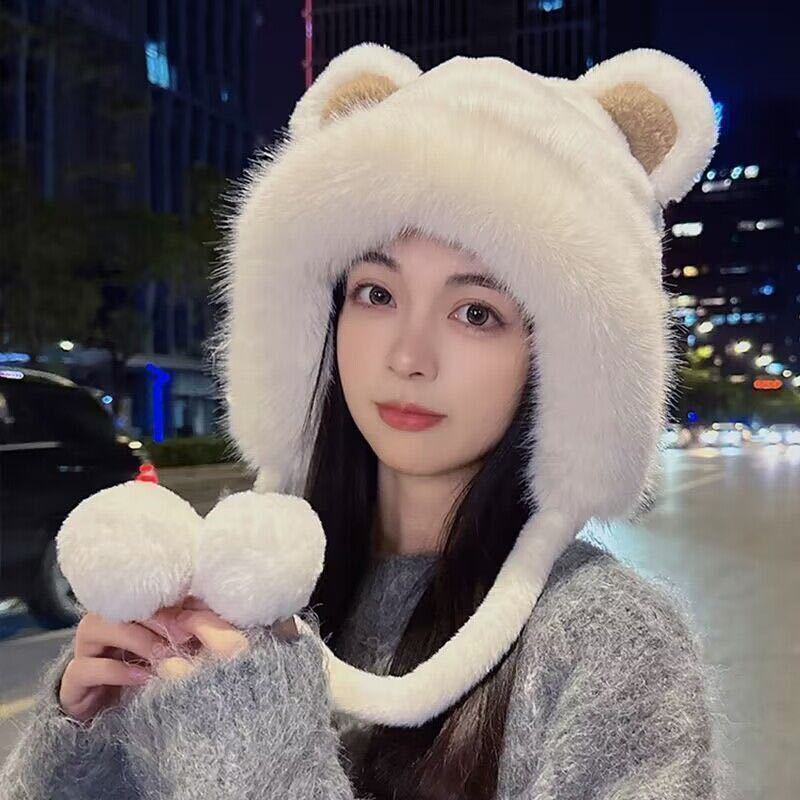 Autumn and winter new cute bear plush hat cycling windproof thickened warm ear protection against cold winter