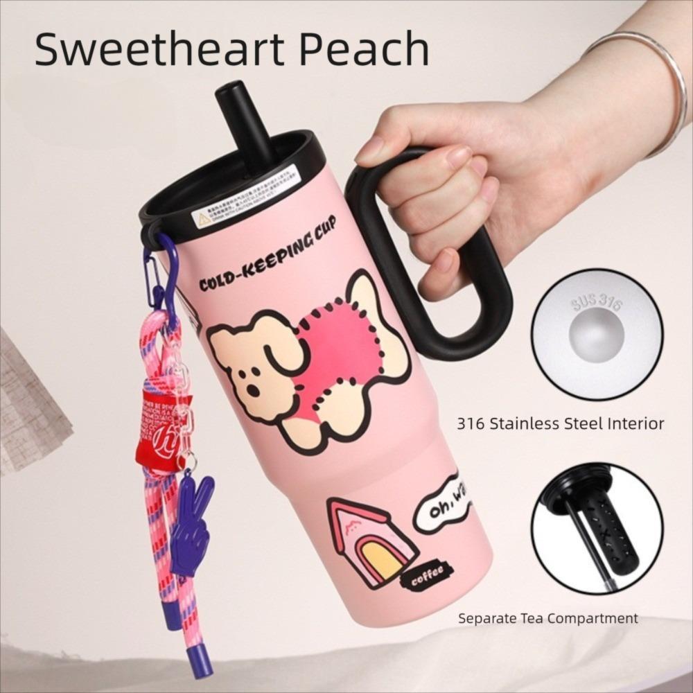 

Мультяшная наклейка Вакуумная чашка Чашка из нержавеющей стали с термоизоляцией Модная кофейная кружка для путешествий розовый