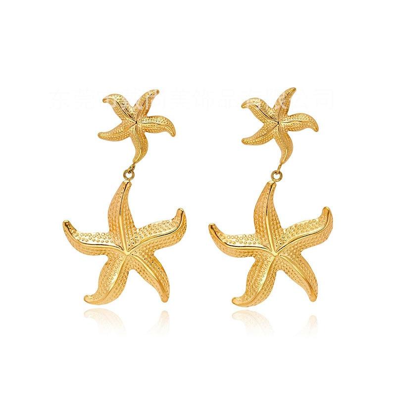 18K Gold-plated Stainless Steel Boho Style Starfish Pendant Earrings Fashion Exquisite Waterproof Earring Jewelry Gift for Women