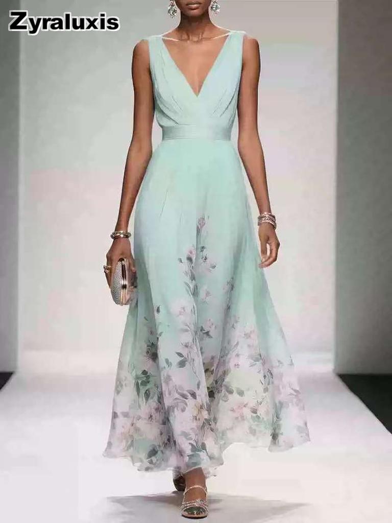 New Summer Sexy V-Neck Chiffon Printed Dress