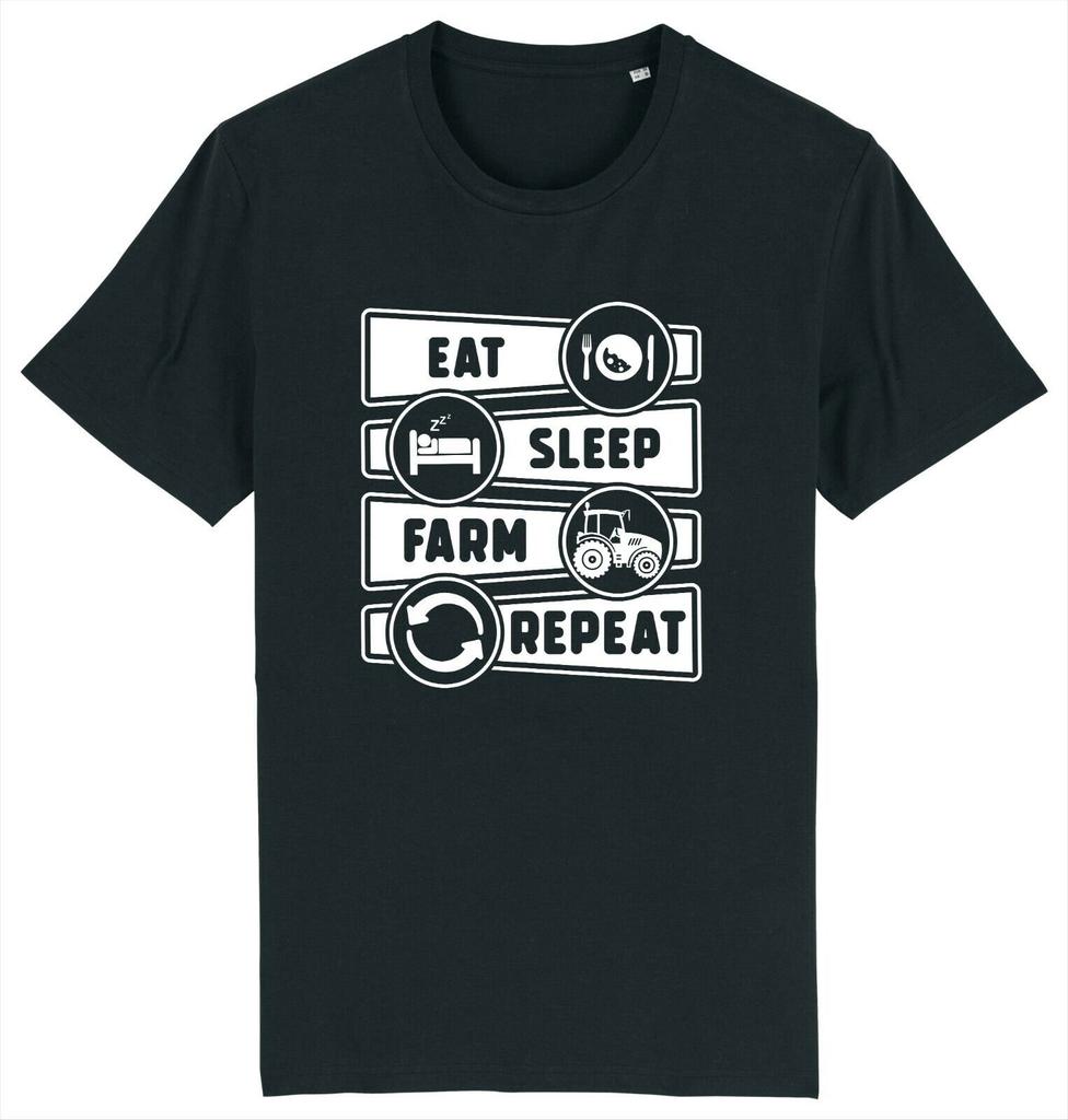 Unisexs Summer Fashion Casual Shortsleeved Shirt Eat Sleep Farm Plough Farmer Tractor Funny Farming Tshirt