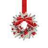 Artificial Christmas Wreath for Front Door Winter Greenery Wreath with Red Berries and Velvet Bow for Holiday New Year Decor