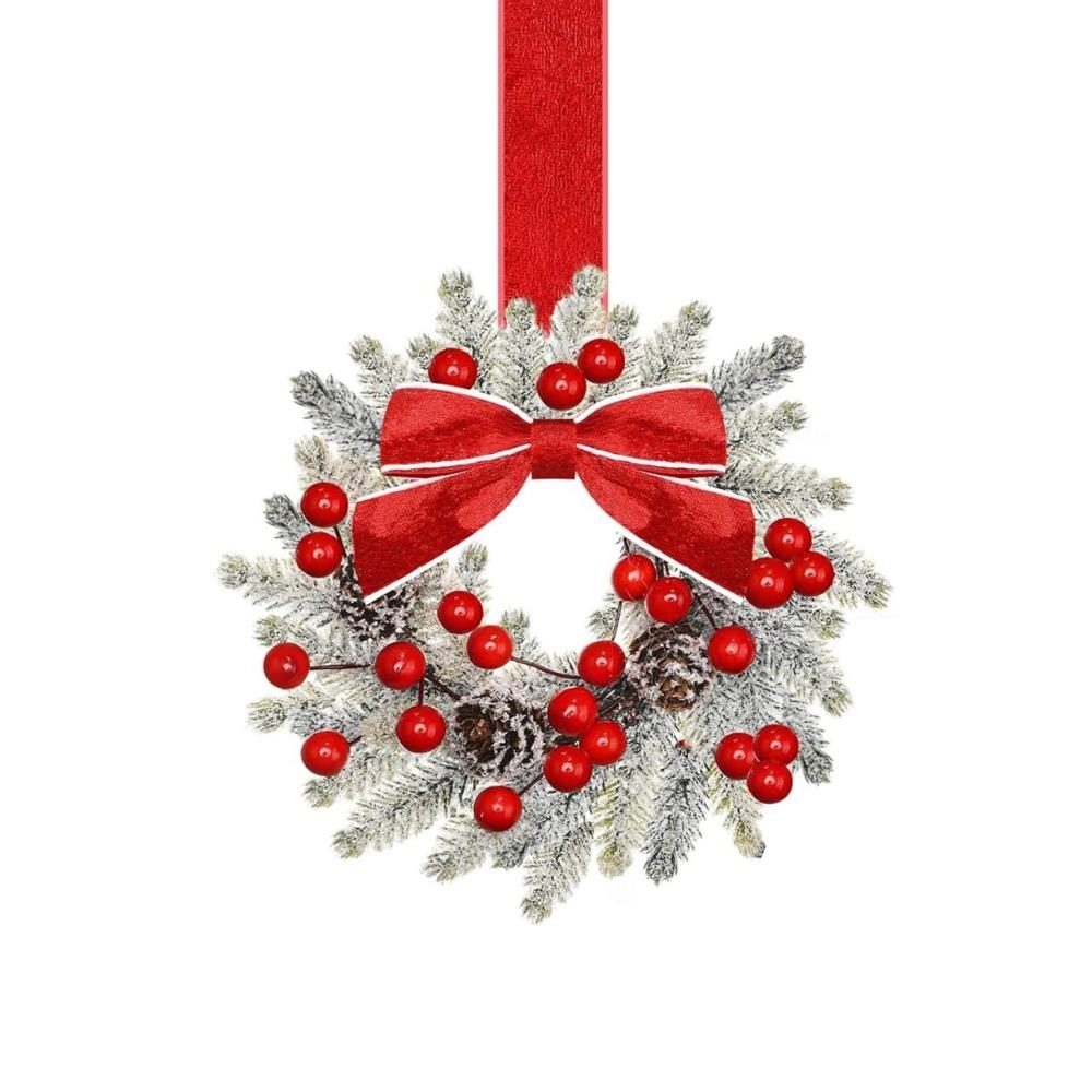 Artificial Christmas Wreath for Front Door Winter Greenery Wreath with Red Berries and Velvet Bow for Holiday New Year Decor
