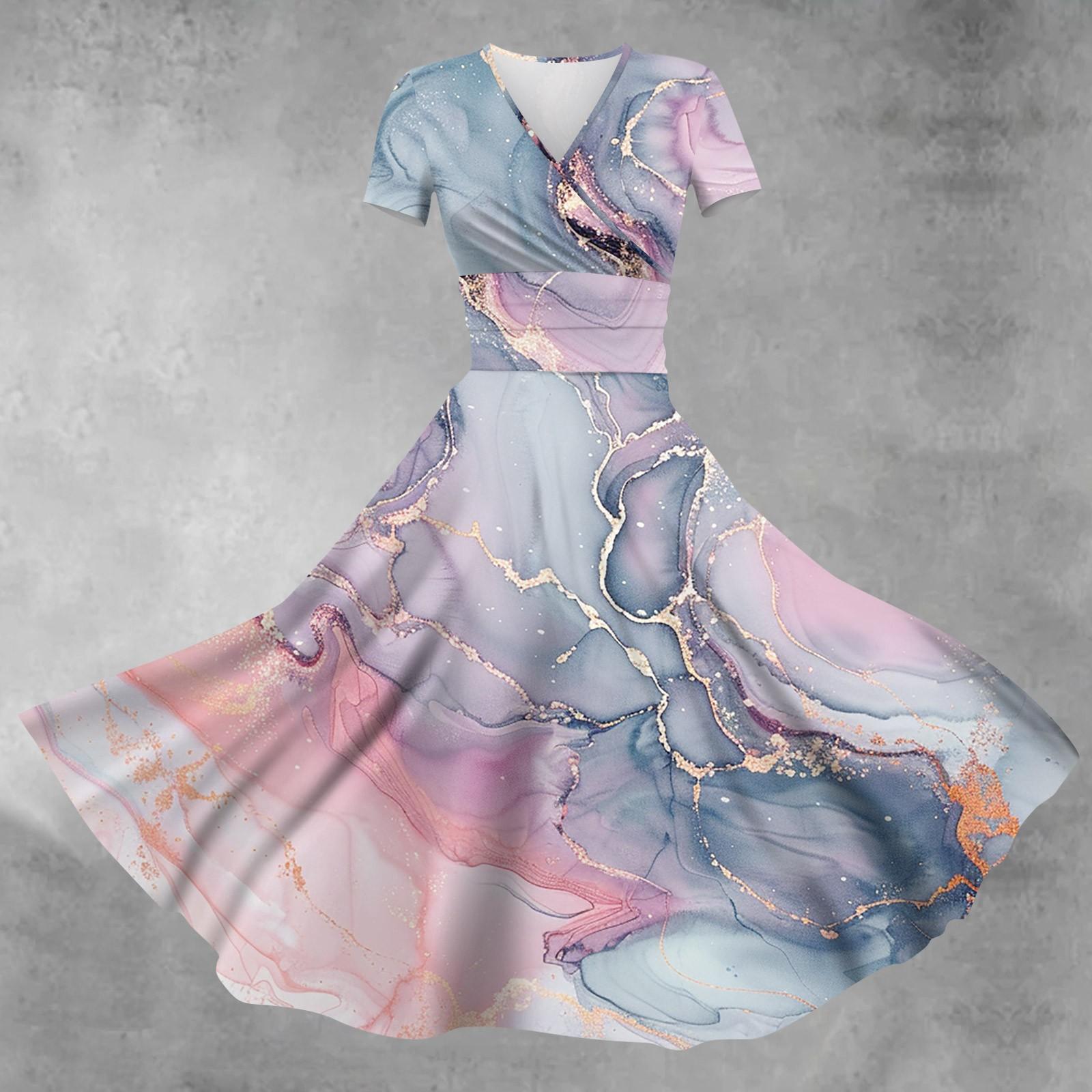 

Женское платье принцессы, сексуальное плиссированное платье с коротким рукавом и v-образным вырезом на талии L розовый