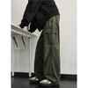 American retro washed and old overalls men's spring and autumn tide niche loose straight wide-leg pants pocket paratrooper pants