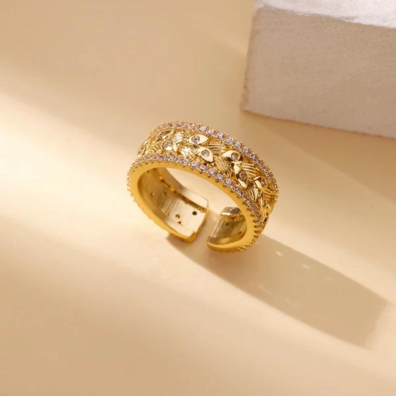 Court Style Retro Gold Copper K Gold-plated Ring Women's Light Luxury Fashion Micro-inlaid Zircon High-end Exquisite Ring