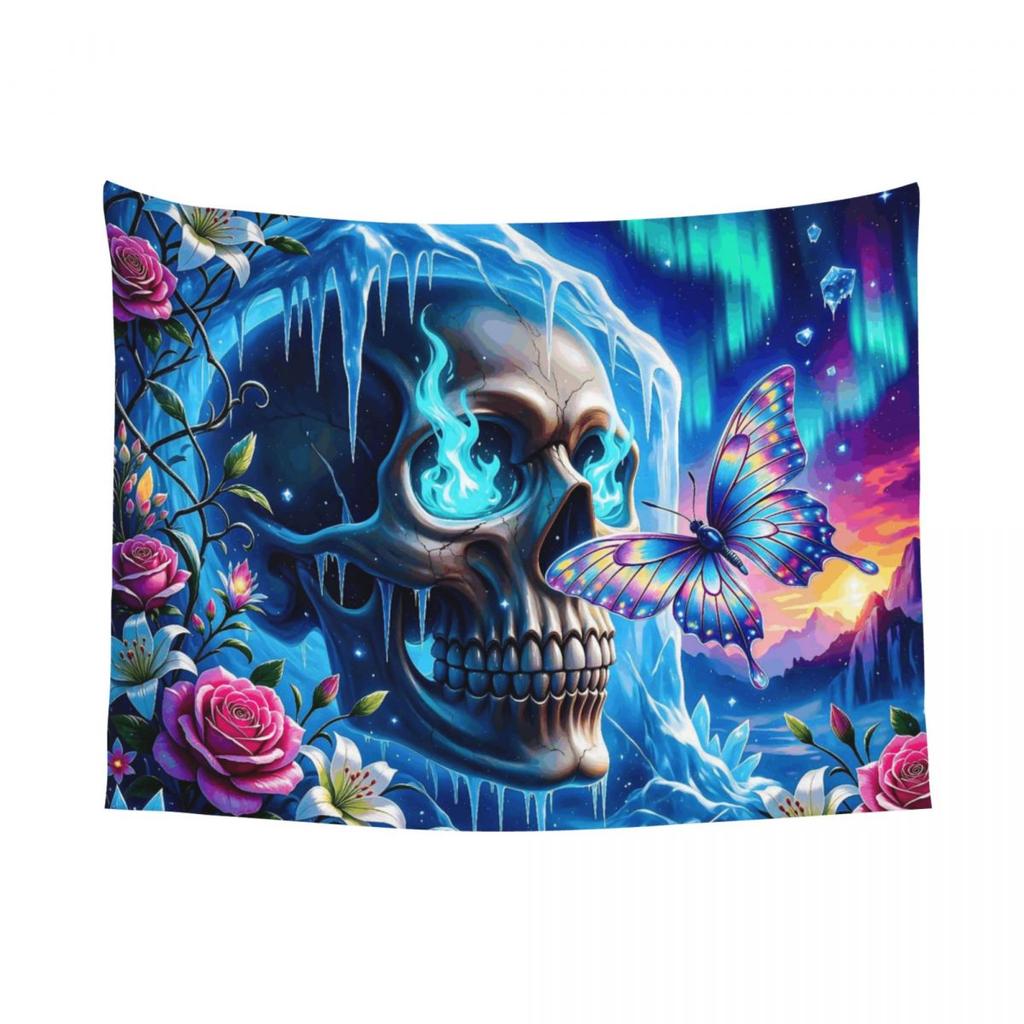Psychedelic Skull Halloween Tapestry Wall Hanging Printed Polyester Tapestry Ins Throw Rug Blanket Wall Decor Tapiz