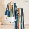 Women Plus Size Purple White Printed Round Neck Long Sleeve High Low Top Wide Leg Pants Two Piece Set