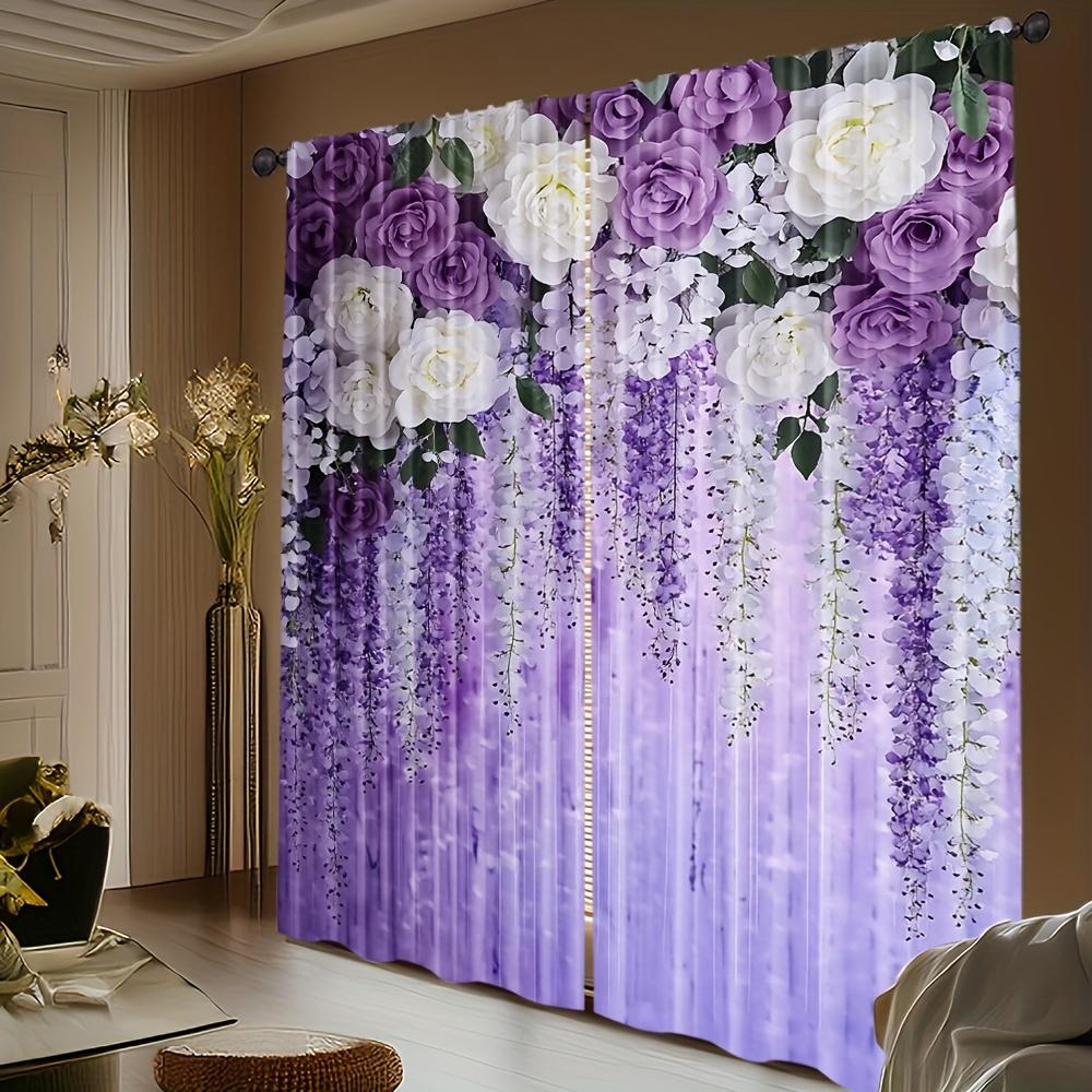 2PCS Lavender Floral Blackout Curtains – Purple Lilac Print   Thermal Insulated for Bedroom Living Room Decor