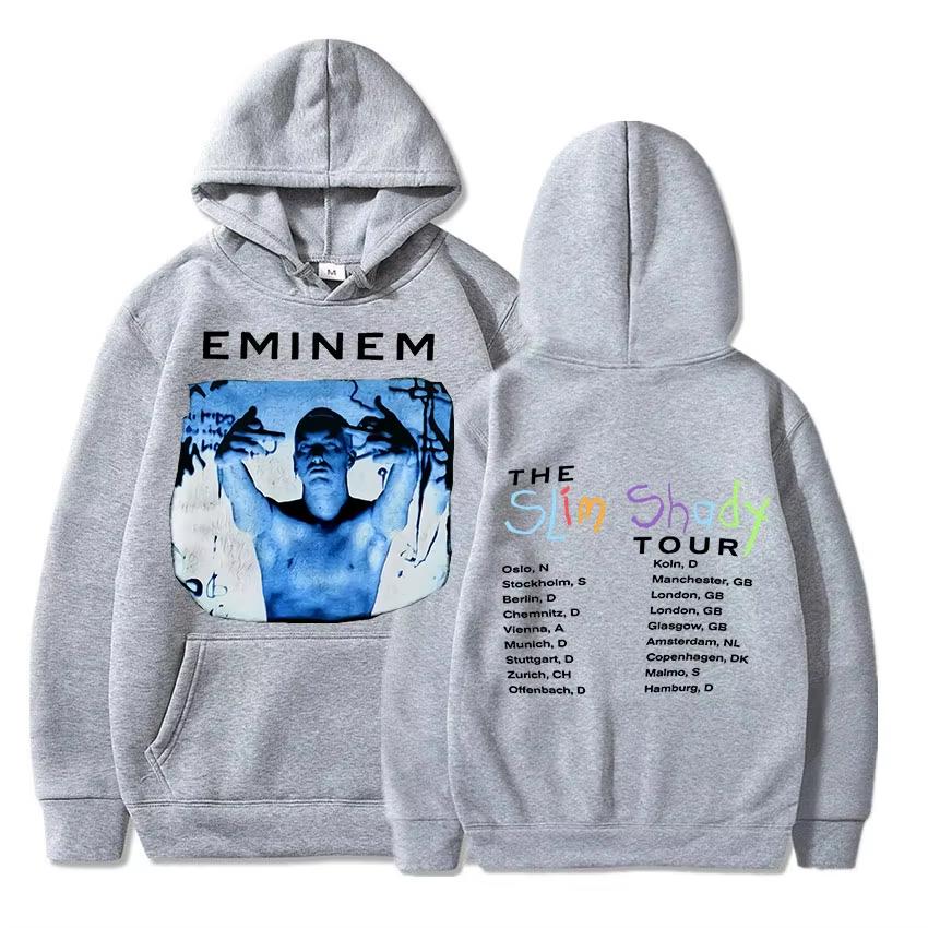 Eminem The Slim Shady Tour Vintage Portrait Front & Back Print Hoodie Unisex Hip Hop Casual Fashion Sweatshirt Warm Yet Not Bulky for Autumn & Winter