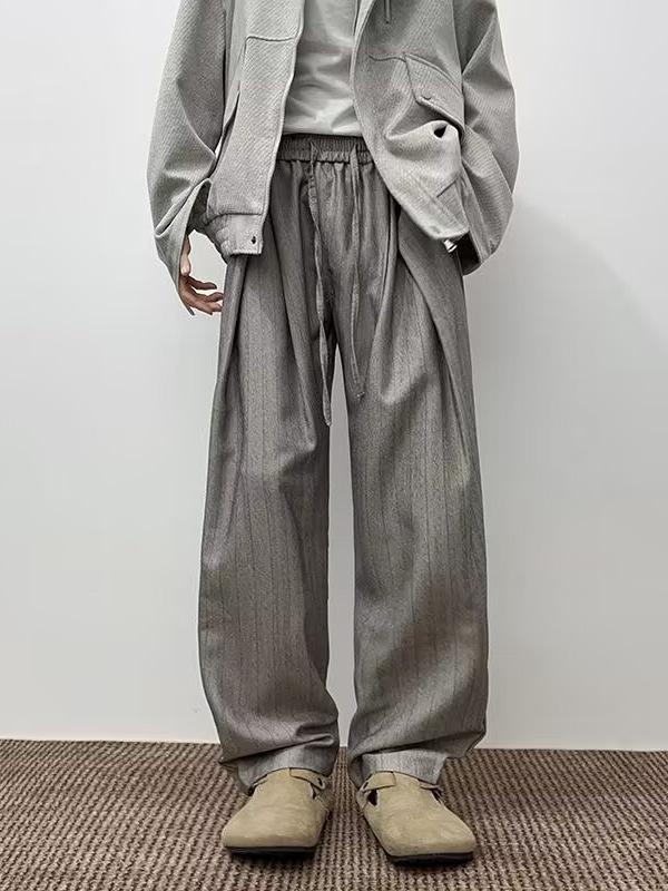 Men's Retro Slim Fit Striped Dress Pants - Casual, Loose, High Street Style for Spring and Autumn