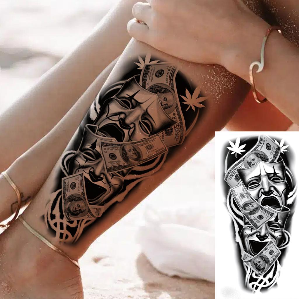 1 Sheet Death Skull Lion Temporary Tattoos For Men Women Adults Fake Wolf Skeleton Tattoo Sticker Sleeve Black Zeus