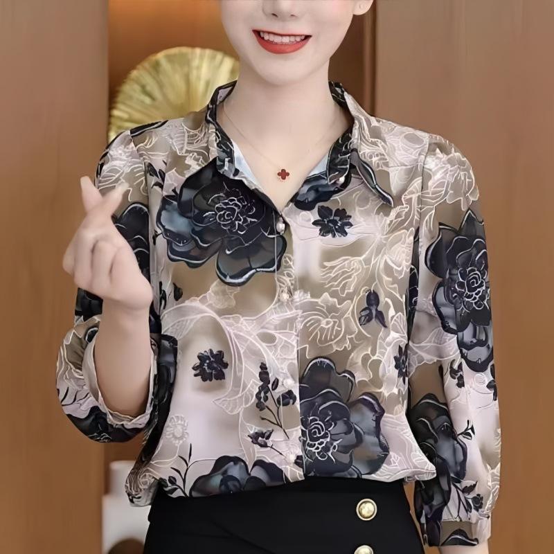 Shirt summer new printed shirt mother temperament fashion shirt loose and thin foreign seven-point shirt top