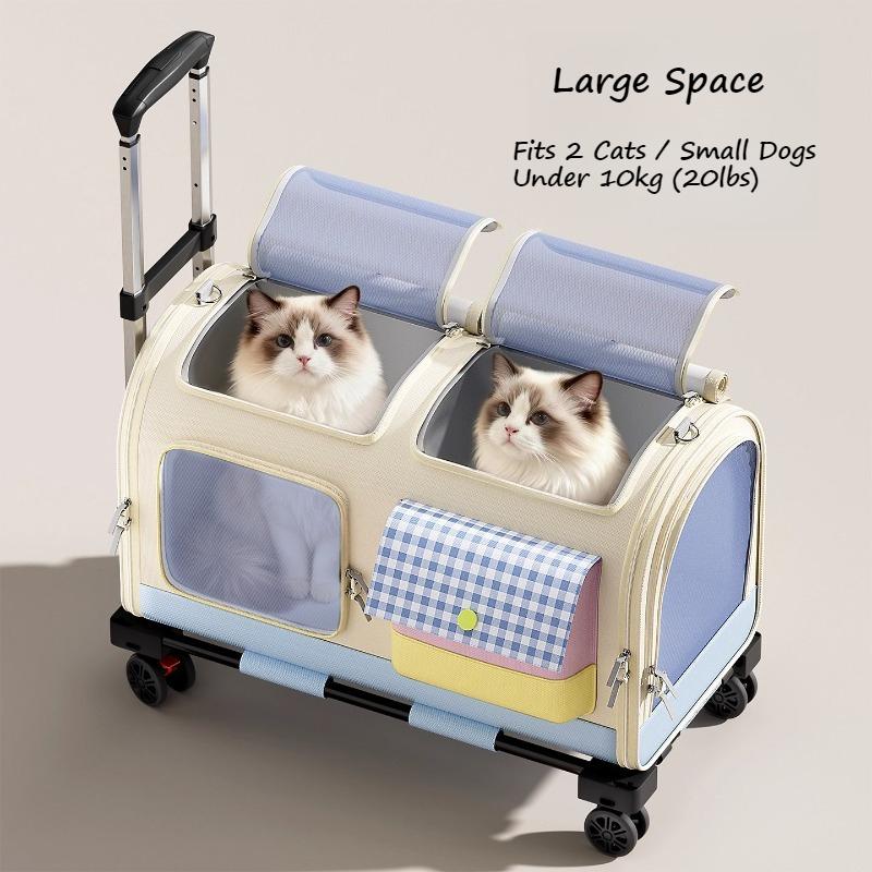 Multifunction Pet Rolling Carrier Backpack, Large Capacity Cat Luggage with Wheels, Portable Travel Trolley Case for 2 Cats Dogs